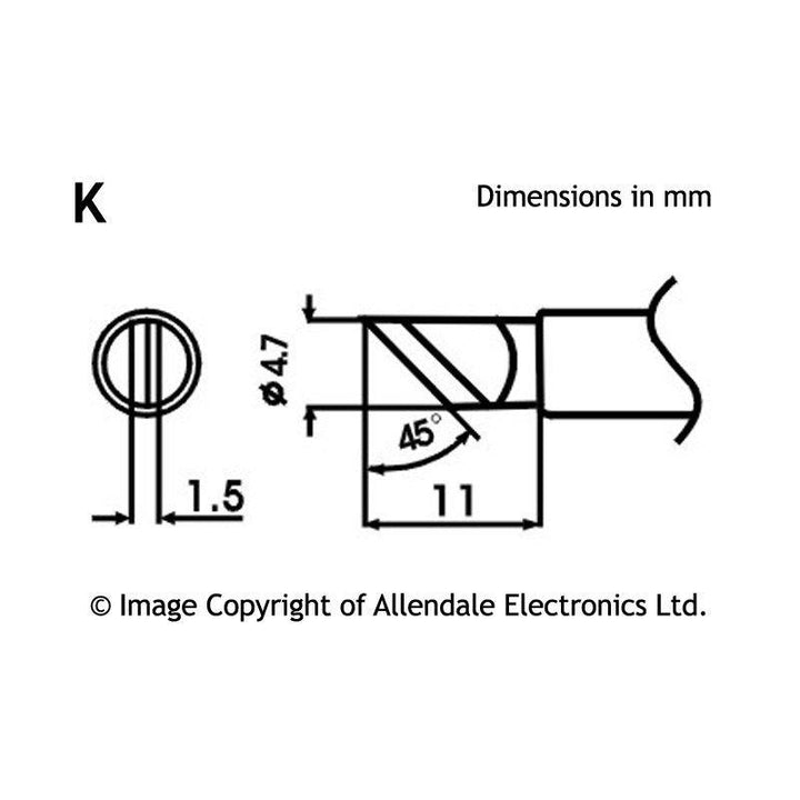 Aoyue Soldering Iron Tip LF Type SI LF K 10109 SI LF K DIMENSIONS